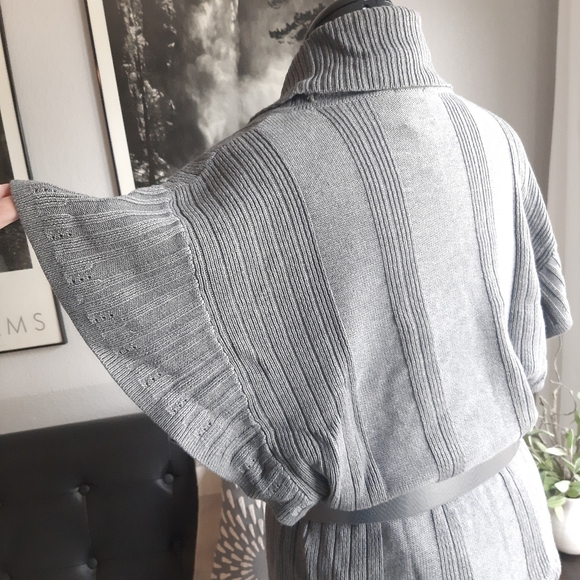 Cowl neck flutter cap sleeved fine cable knit sweater in gray Sz XL - Picture 6 of 12